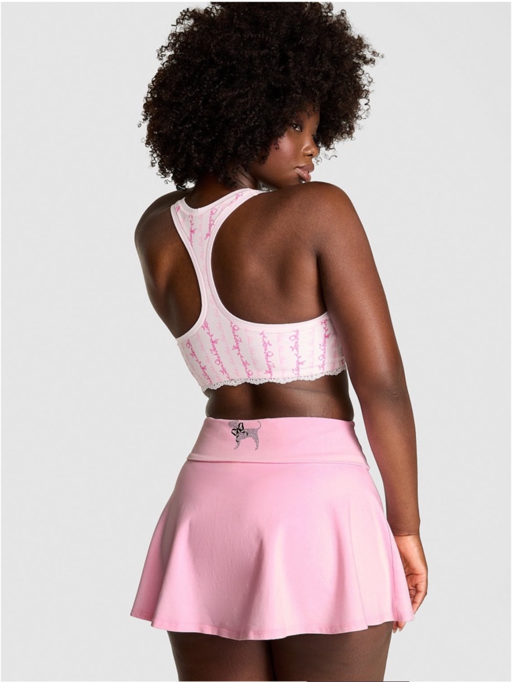 PINK X LoveShackFancy Cotton Foldover Flirty Skirt Skort Rhinestone Dog Logo - Picture 2 of 7